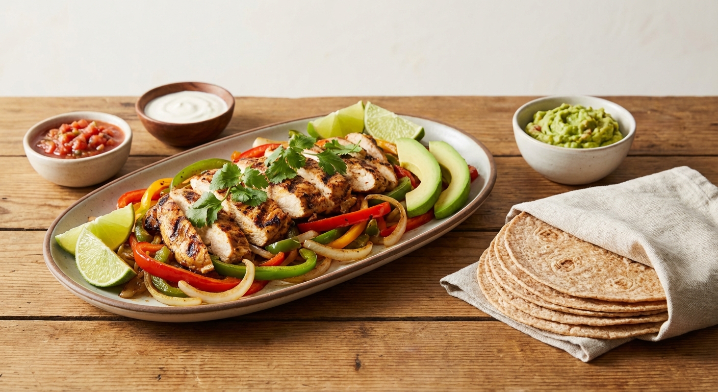 Chicken Fajitas with Peppers & Whole-Wheat Tortillas