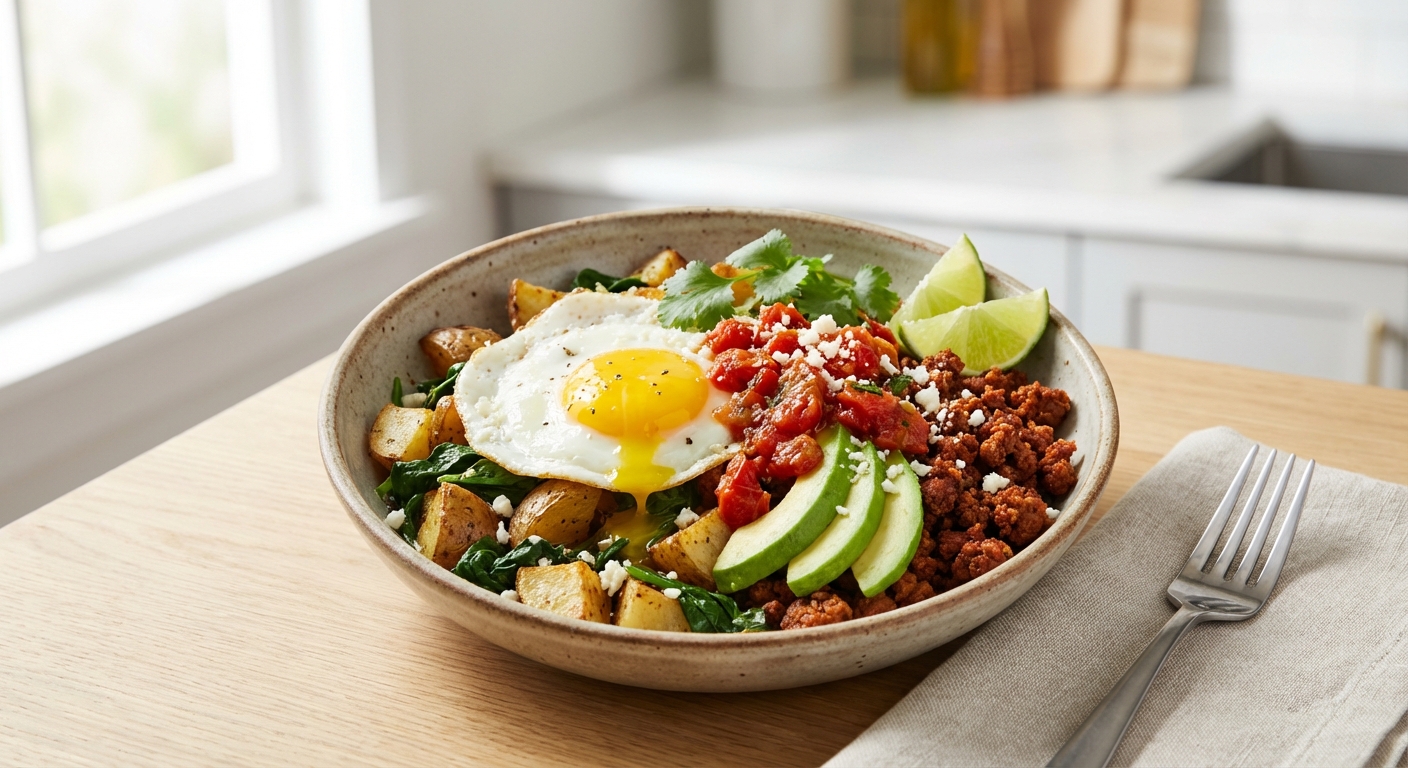 Chorizo & Egg Breakfast Bowl with Avocado and Salsa