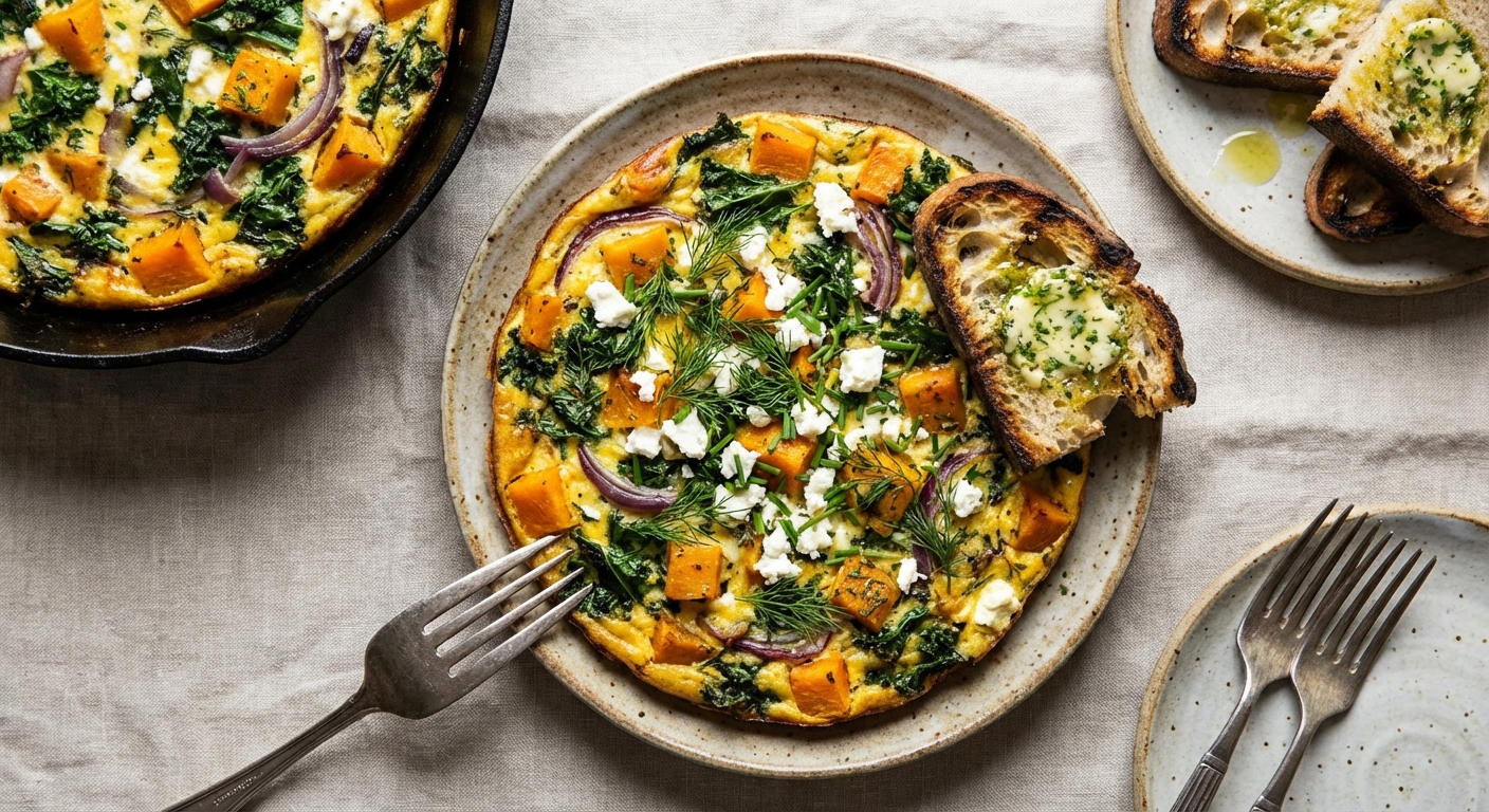 Herbed Winter-Vegetable Frittata with Grilled Sourdough