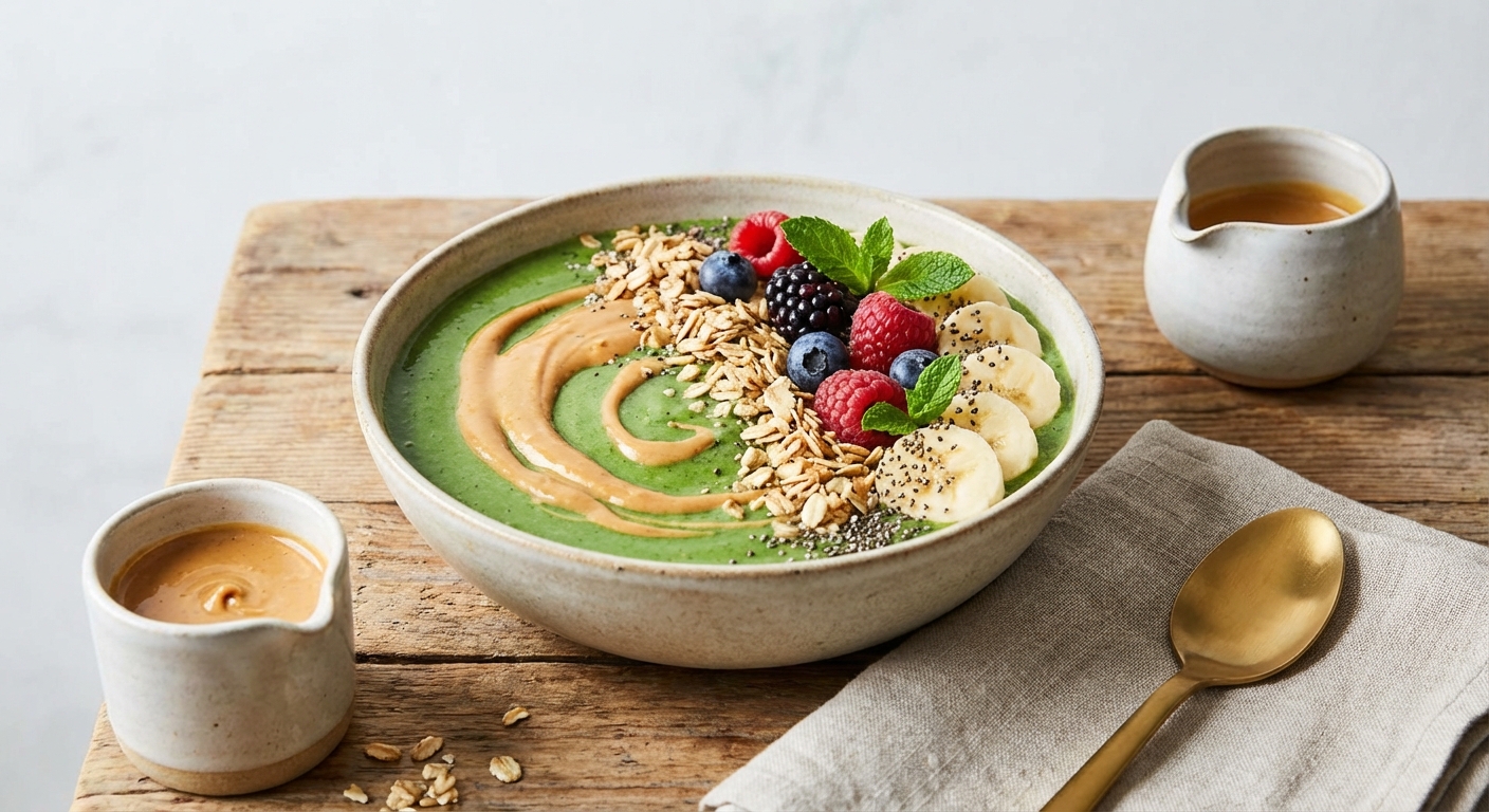 Green Smoothie Bowl with Peanut Butter & Oats