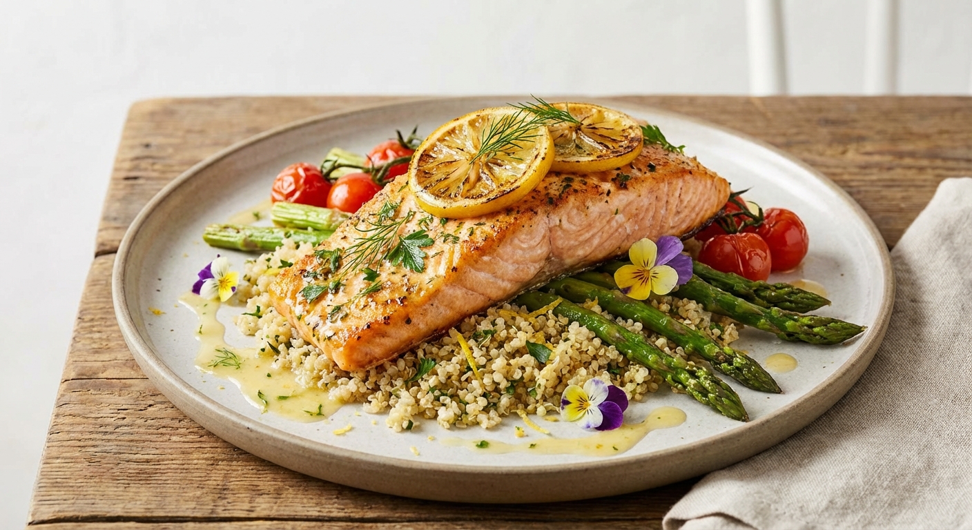 Baked Salmon with Lemon‑Herb Quinoa & Roasted Asparagus