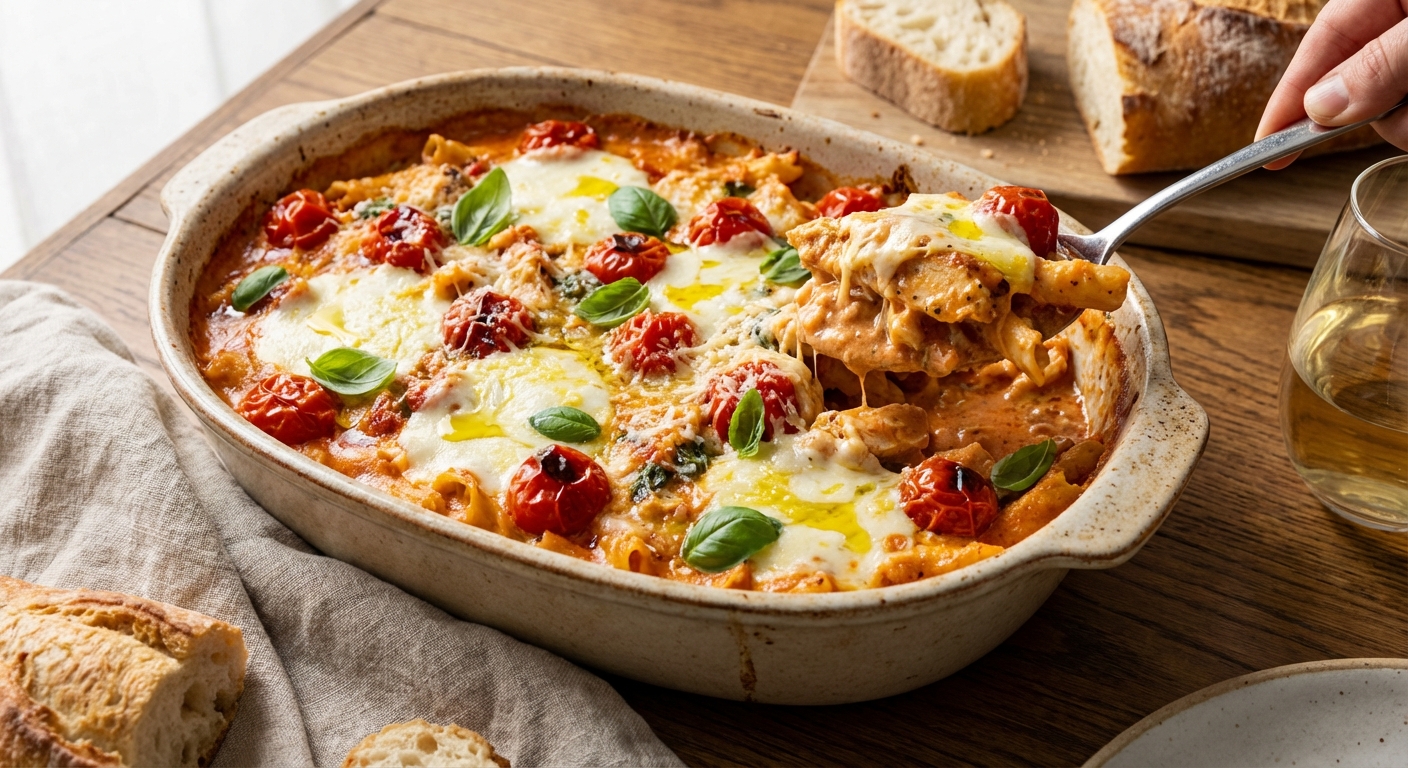 Creamy Tomato Chicken Pasta Bake