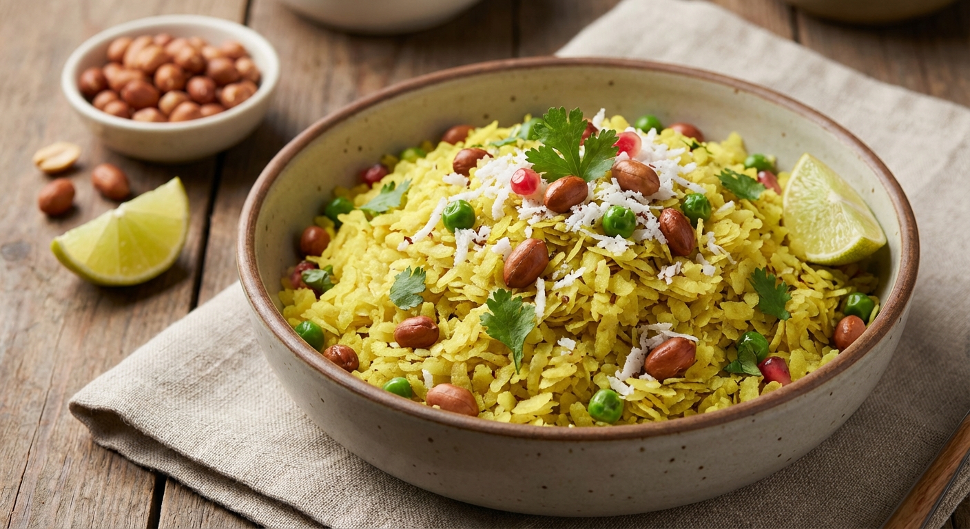Poha with Peanuts and Peas