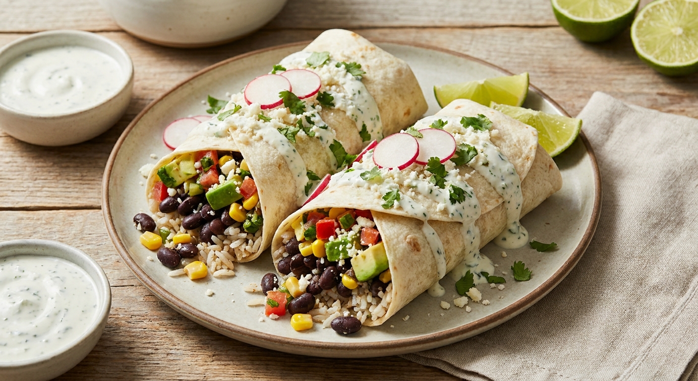 Loaded Black Bean Burritos with Lime-Cilantro Yogurt
