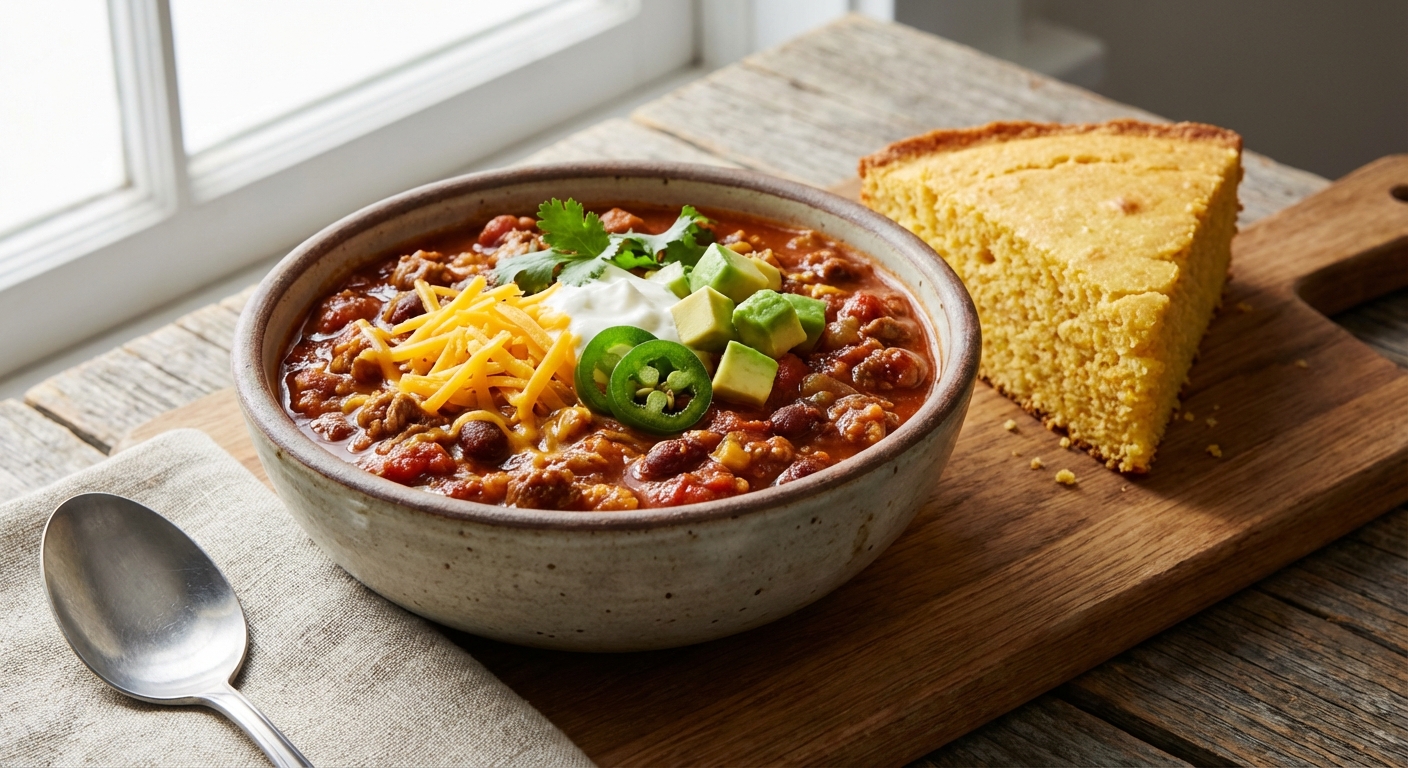 Hearty Turkey & Bean Chili with Cornbread