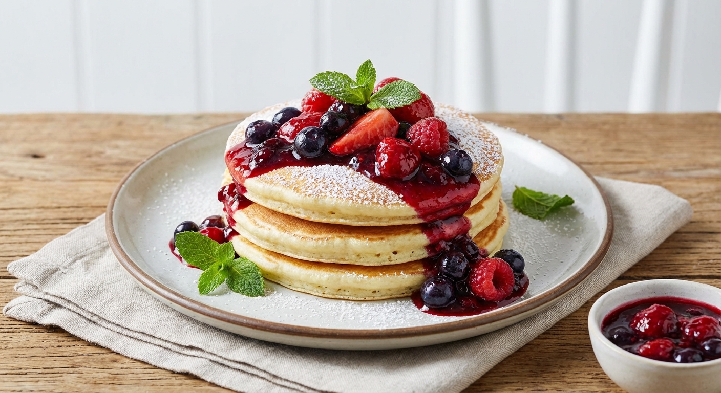 Ricotta Pancakes with Berry Compote