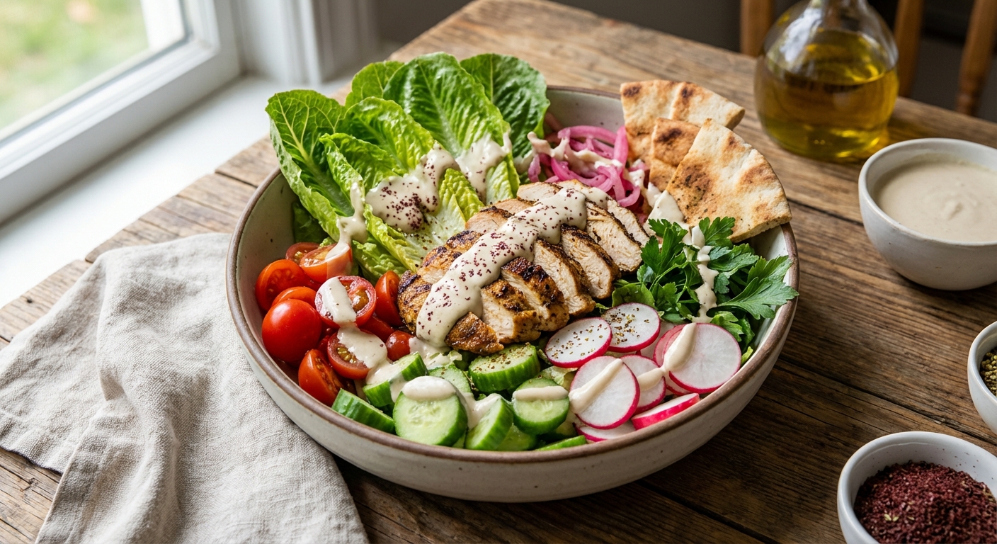 Chicken Shawarma Salad with Tahini Dressing
