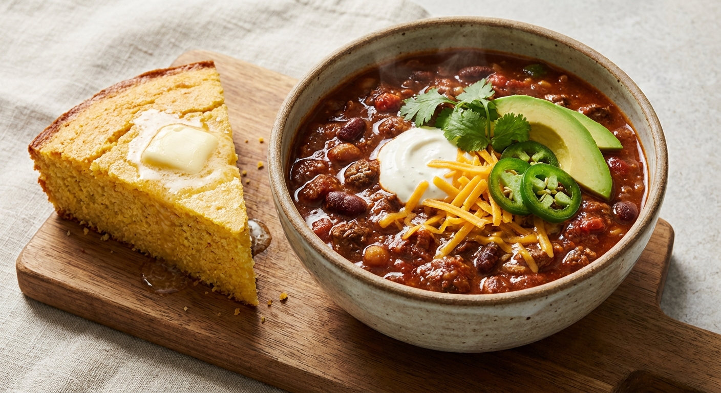 Hearty Beef & Bean Chili with Cornbread