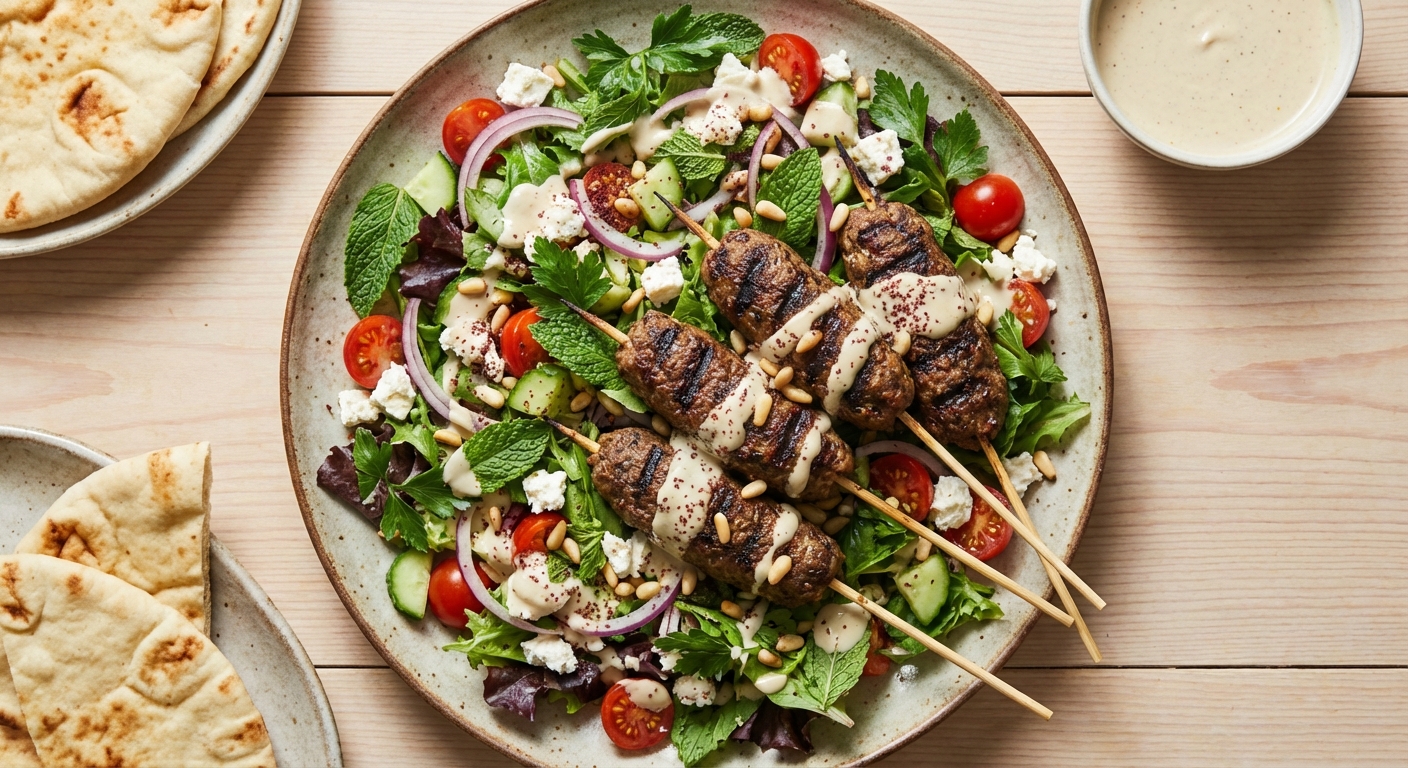 Grilled Lamb Kofta Salad with Tahini-Lemon Dressing