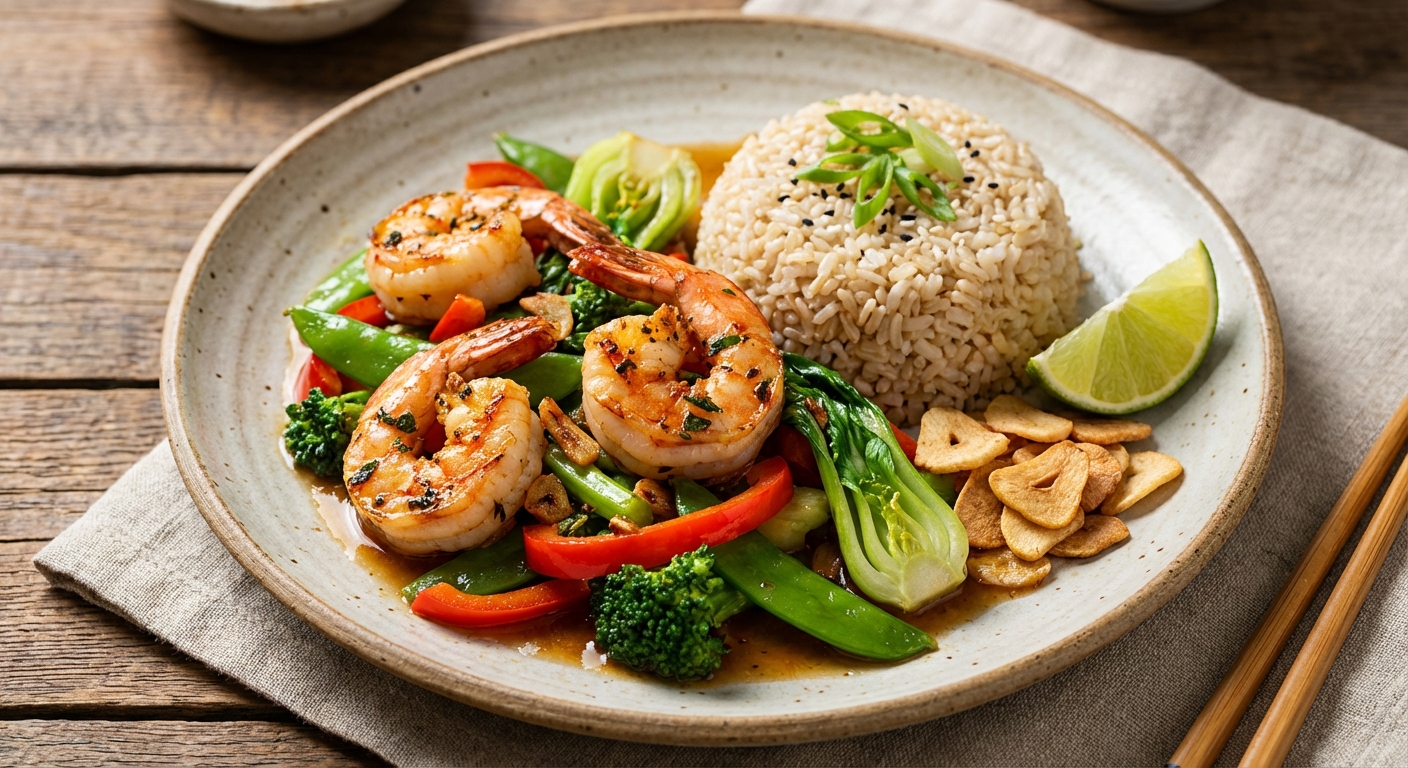 Garlic Shrimp Stir-Fry with Brown Rice