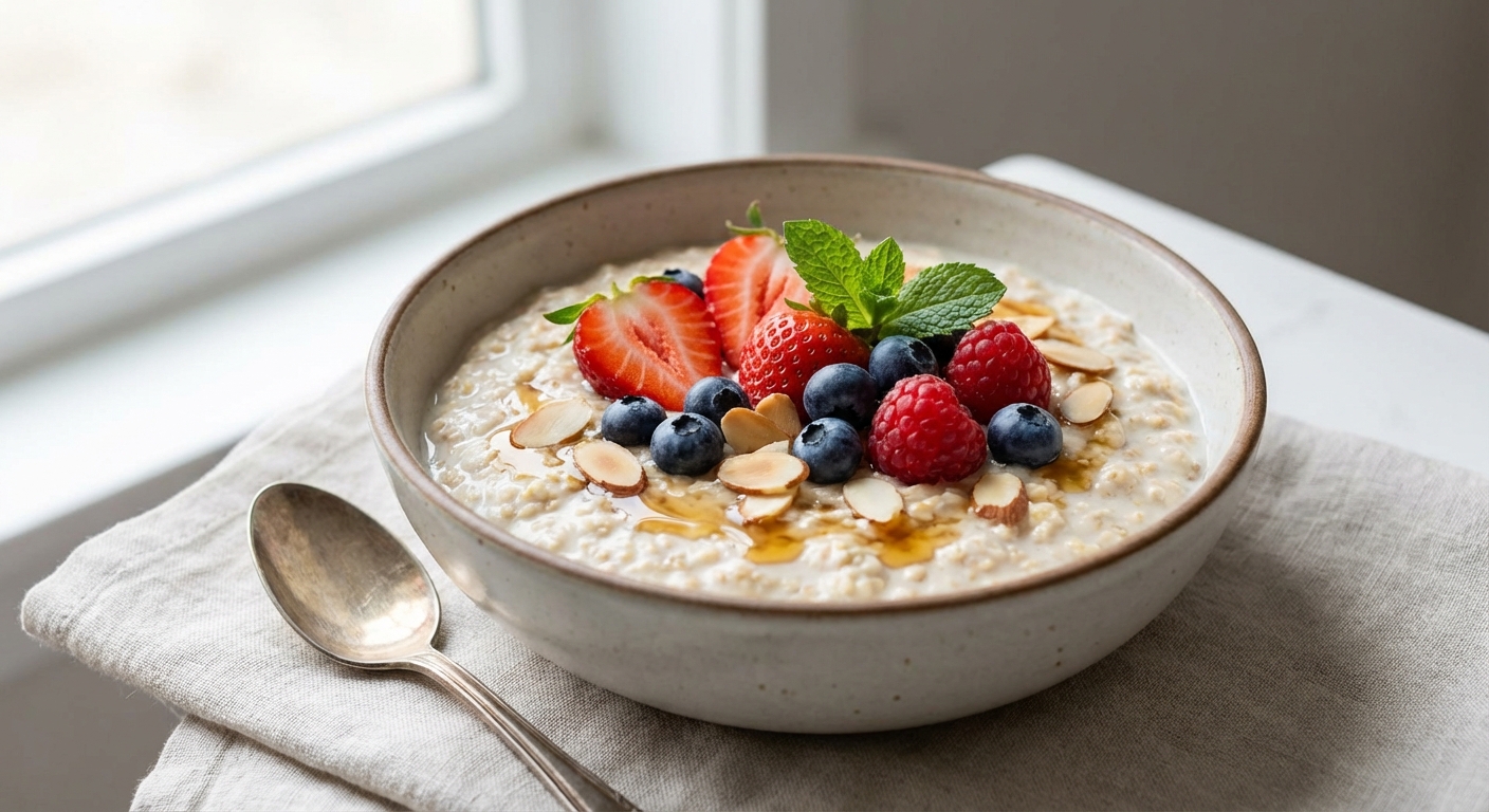 Creamy Overnight Oats with Berries & Toasted Almonds