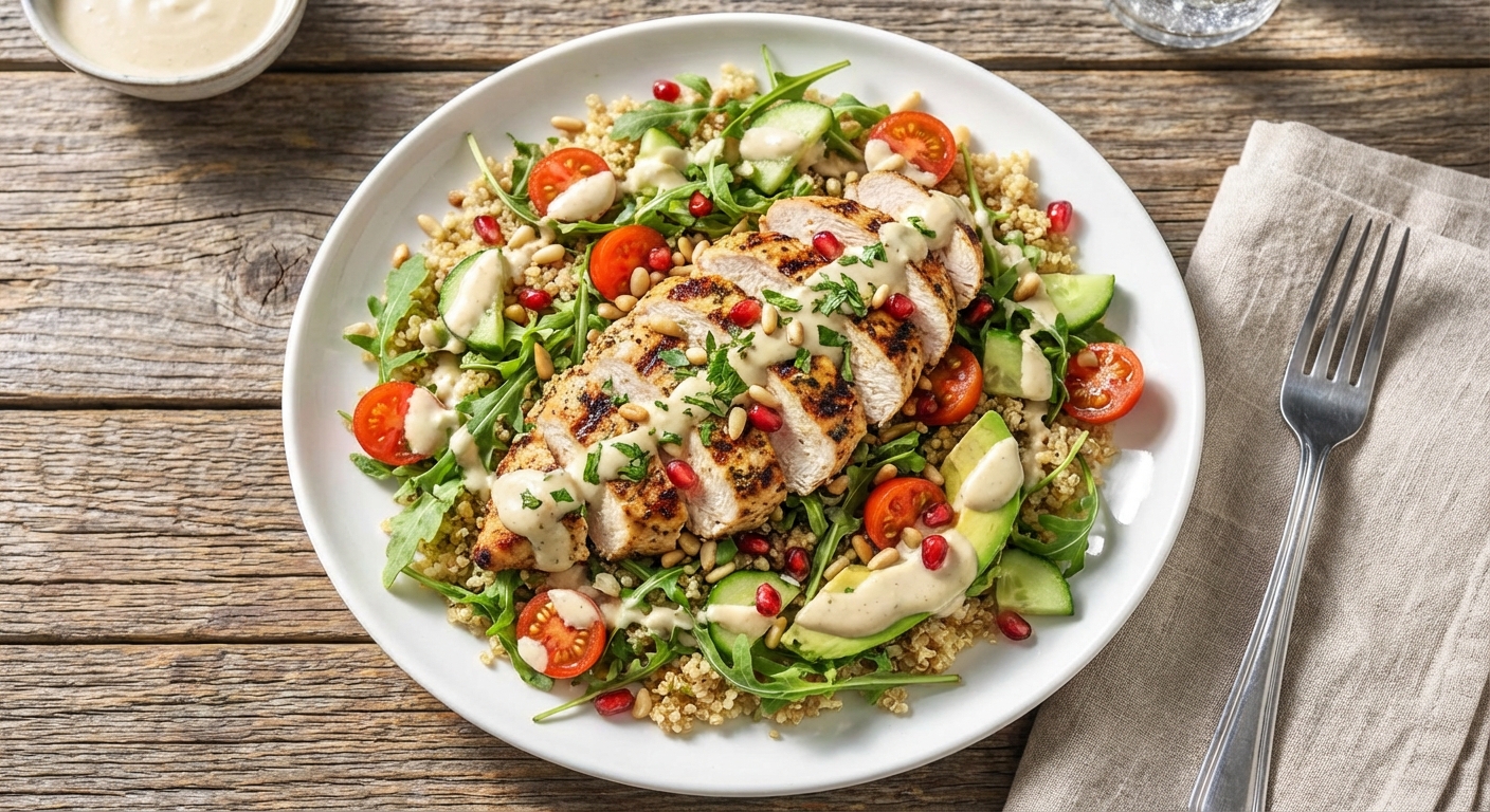 Grilled Chicken & Quinoa Salad with Lemon-Tahini Dressing