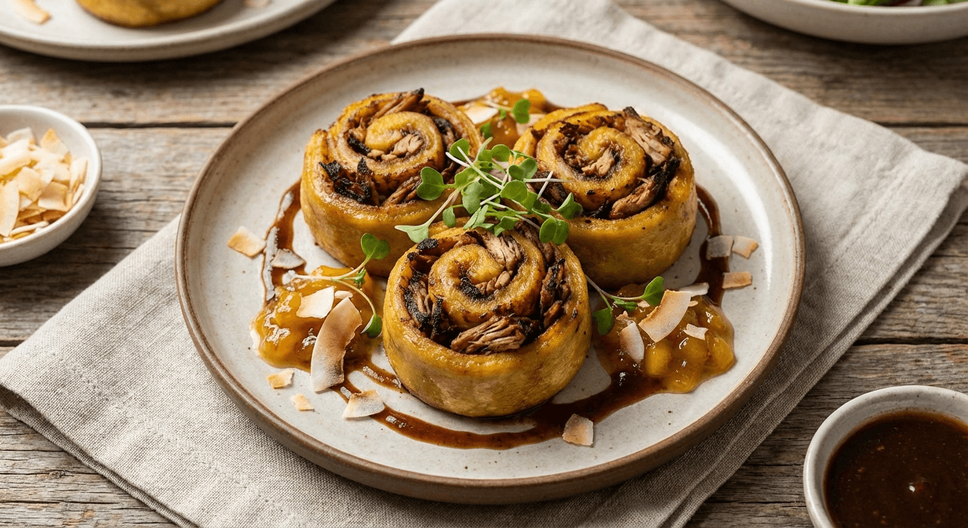 Sensational Jerk Chicken Plantain Coco Rolls