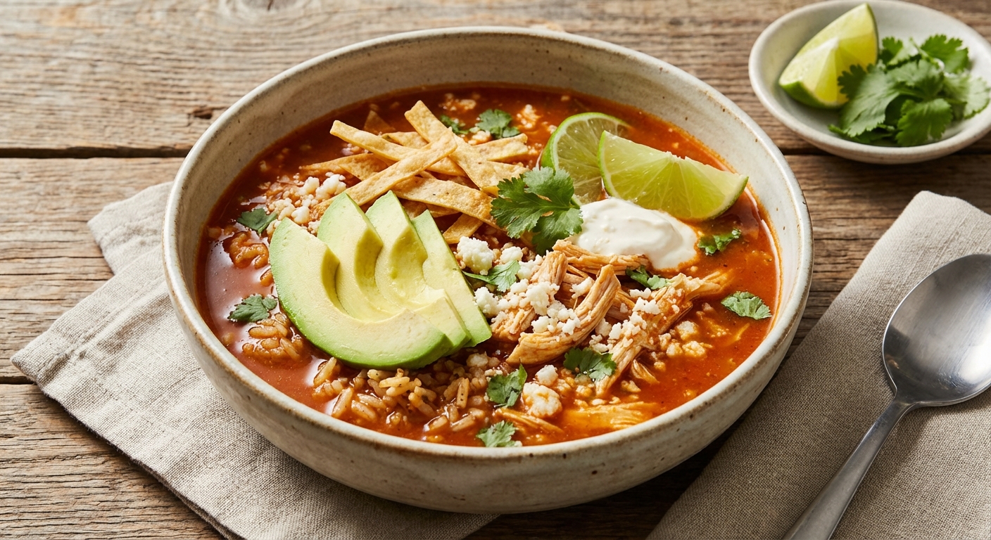 Chicken Tortilla Soup with Rice & Avocado