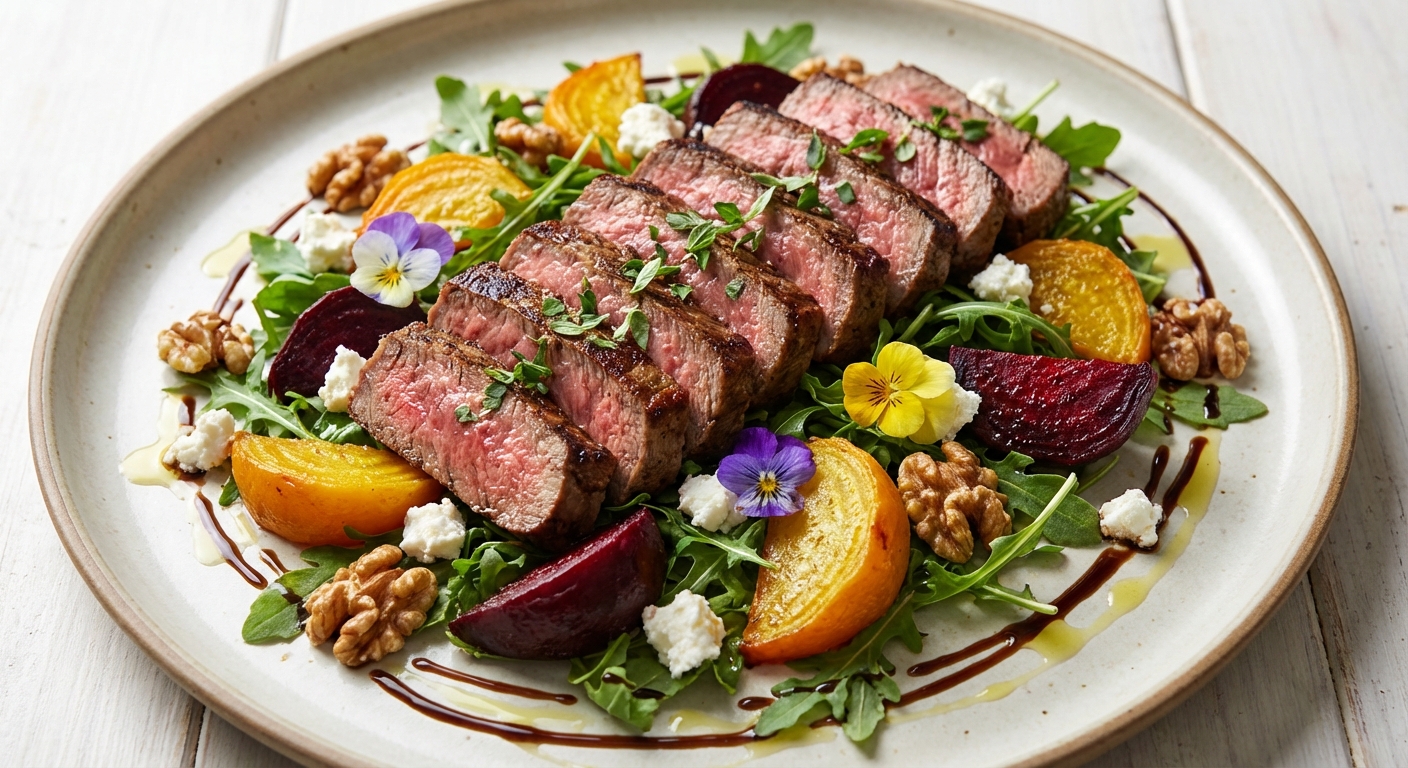 Steak Salad with Arugula, Roasted Beets & Walnuts
