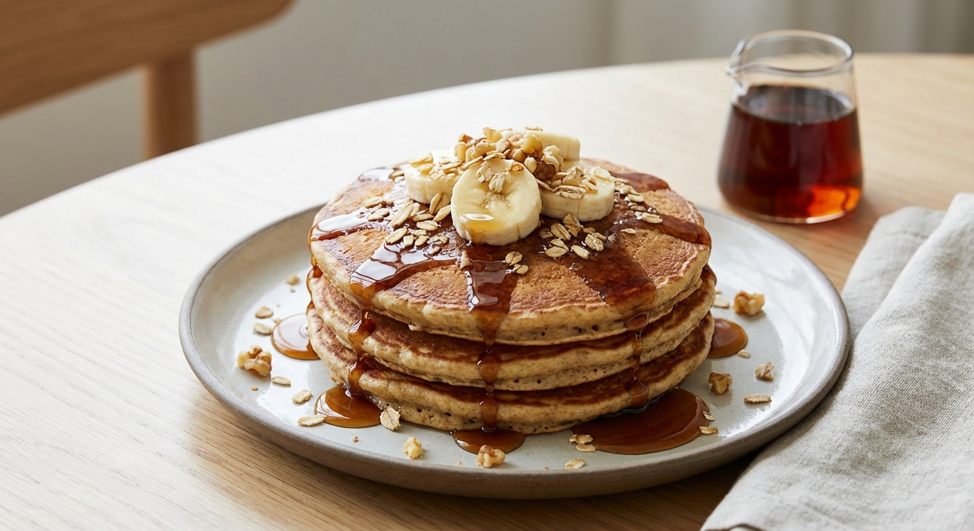 Banana Oat Pancakes with Maple Drizzle