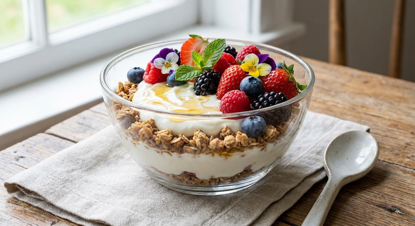 Greek Yogurt Parfait with Granola & Mixed Berries