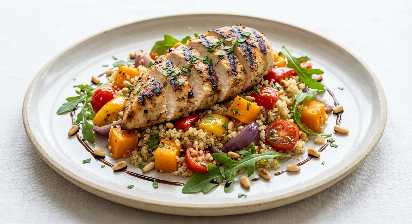 Grilled Chicken & Quinoa Salad with Roasted Veg