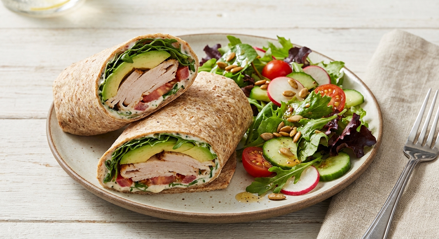 Turkey & Avocado Whole-Grain Wrap with Side Salad