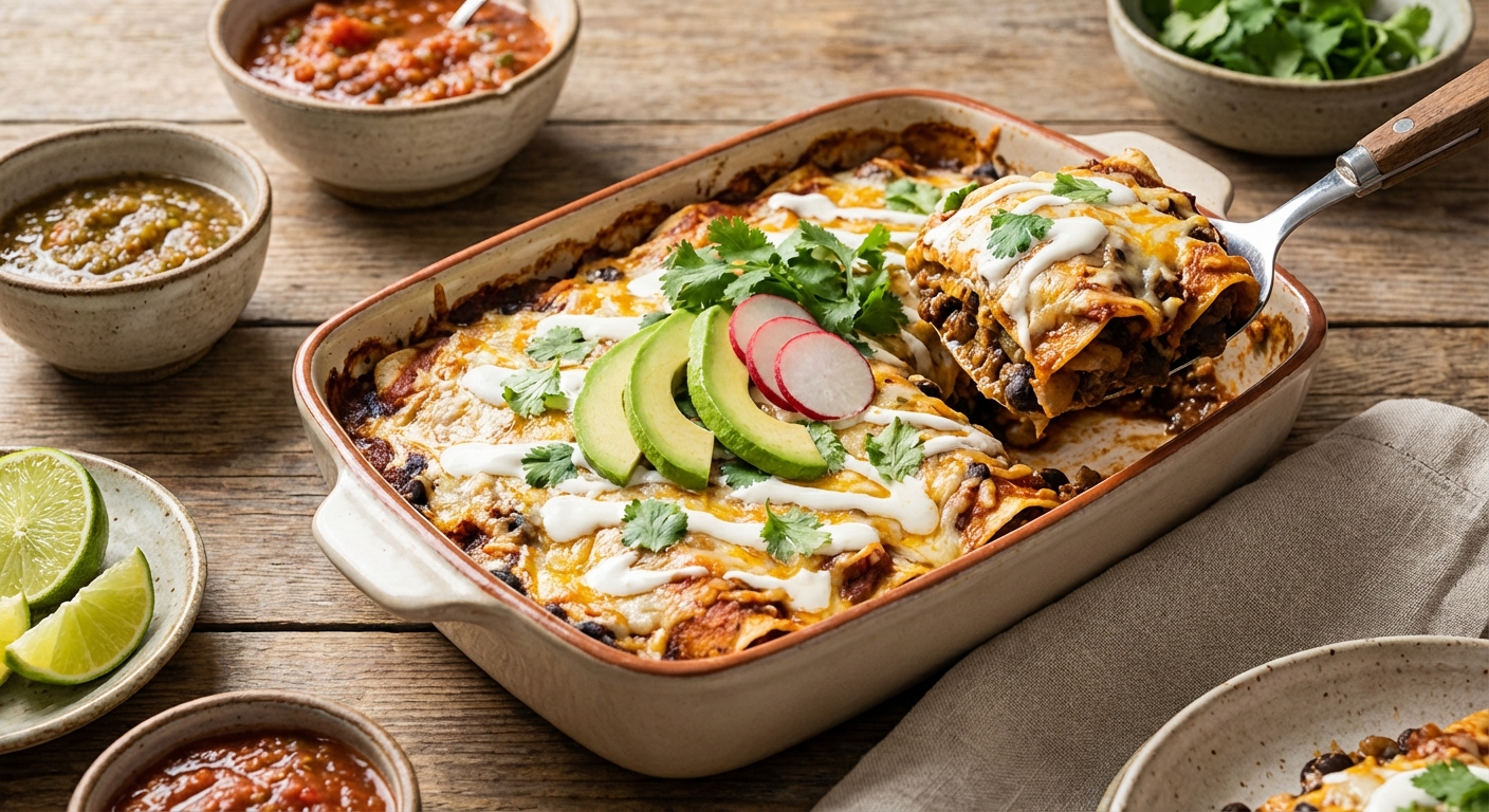 Beef & Black Bean Enchilada Casserole