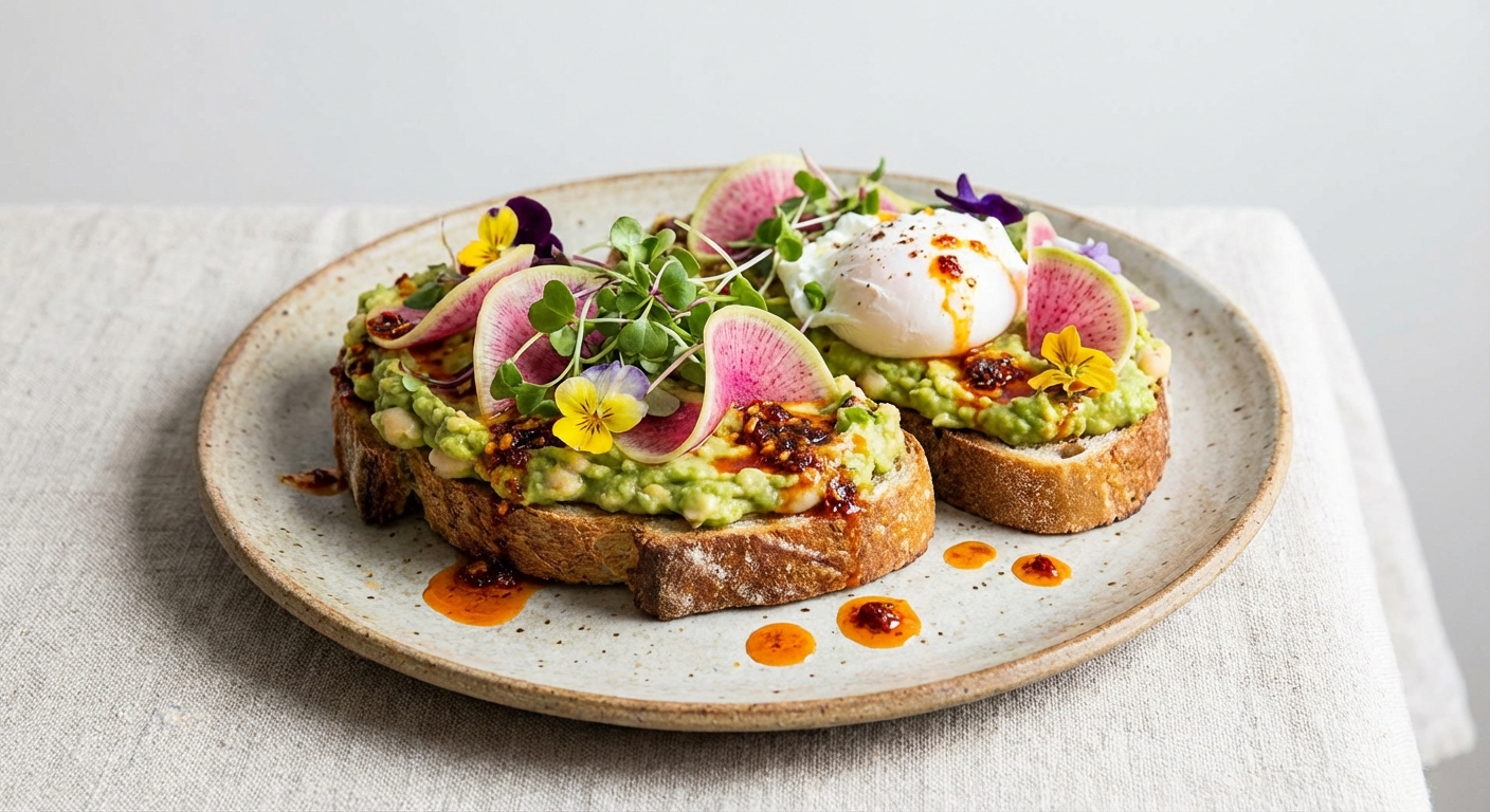 Avocado & Cannellini (White) Bean Smash on Toast with Chili Oil & Radish