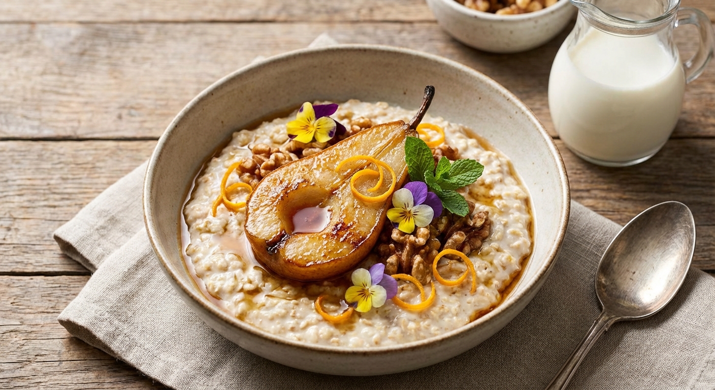 Overnight Oats with Roasted Pear, Walnuts & Orange Zest (Quick Prep)