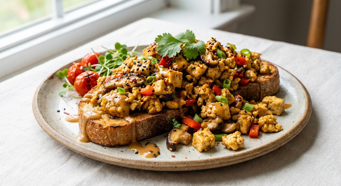 Miso–Maple Tofu Scramble on Toasted Gluten-Free Sourdough