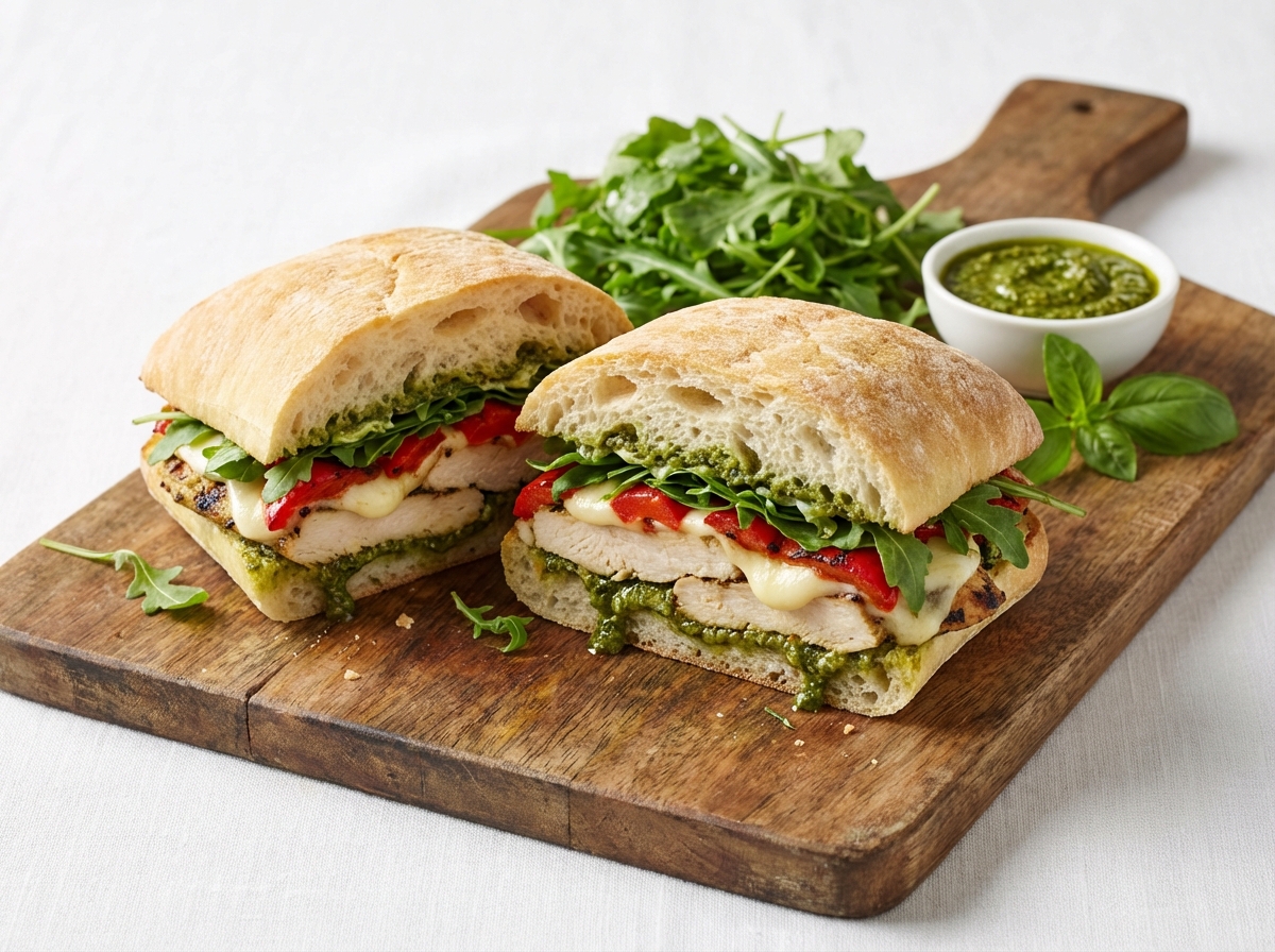 Italian Grilled Chicken Pesto Panini with Arugula