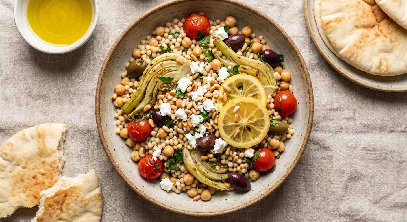 Warm Mediterranean Chickpea, Fennel & Couscous Salad with Preserved Lemon