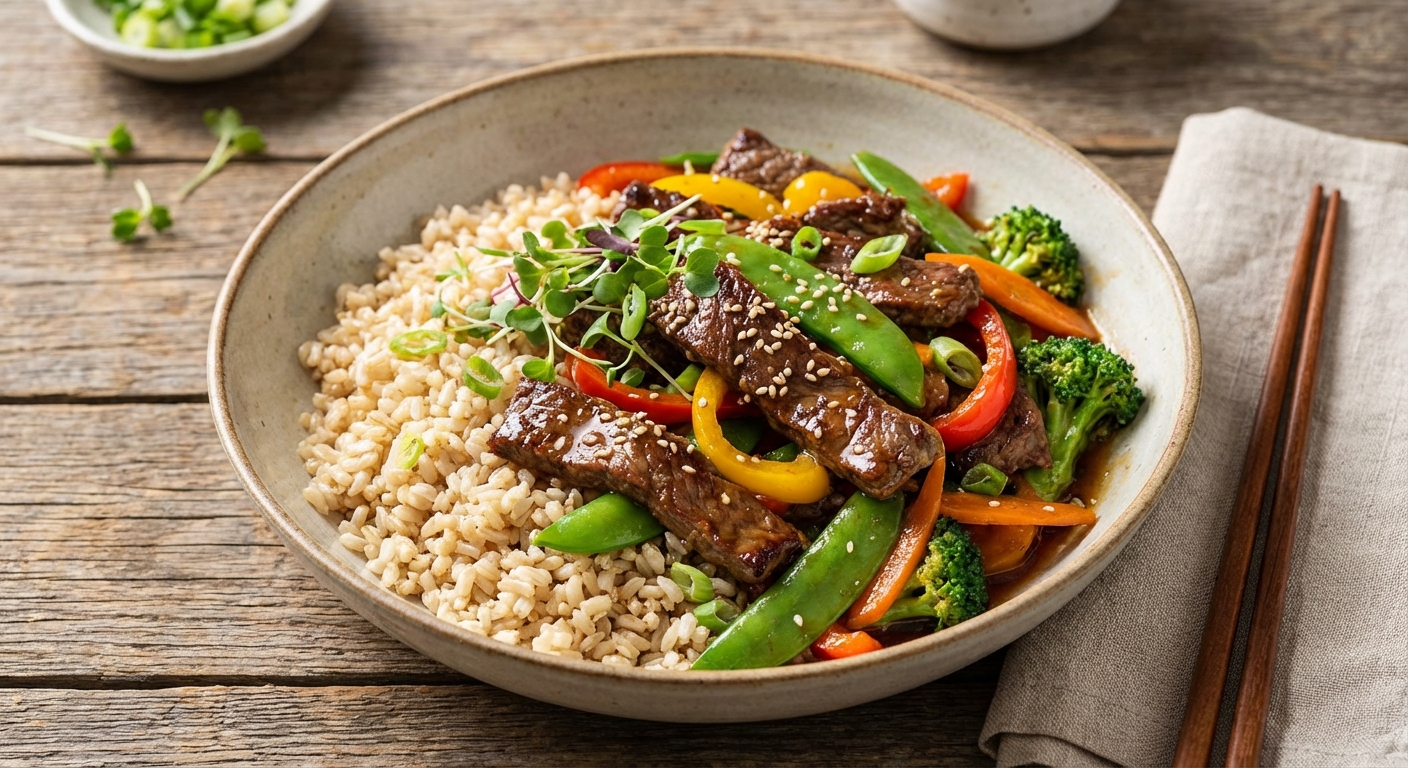 Beef & Vegetable Stir-Fry with Brown Rice