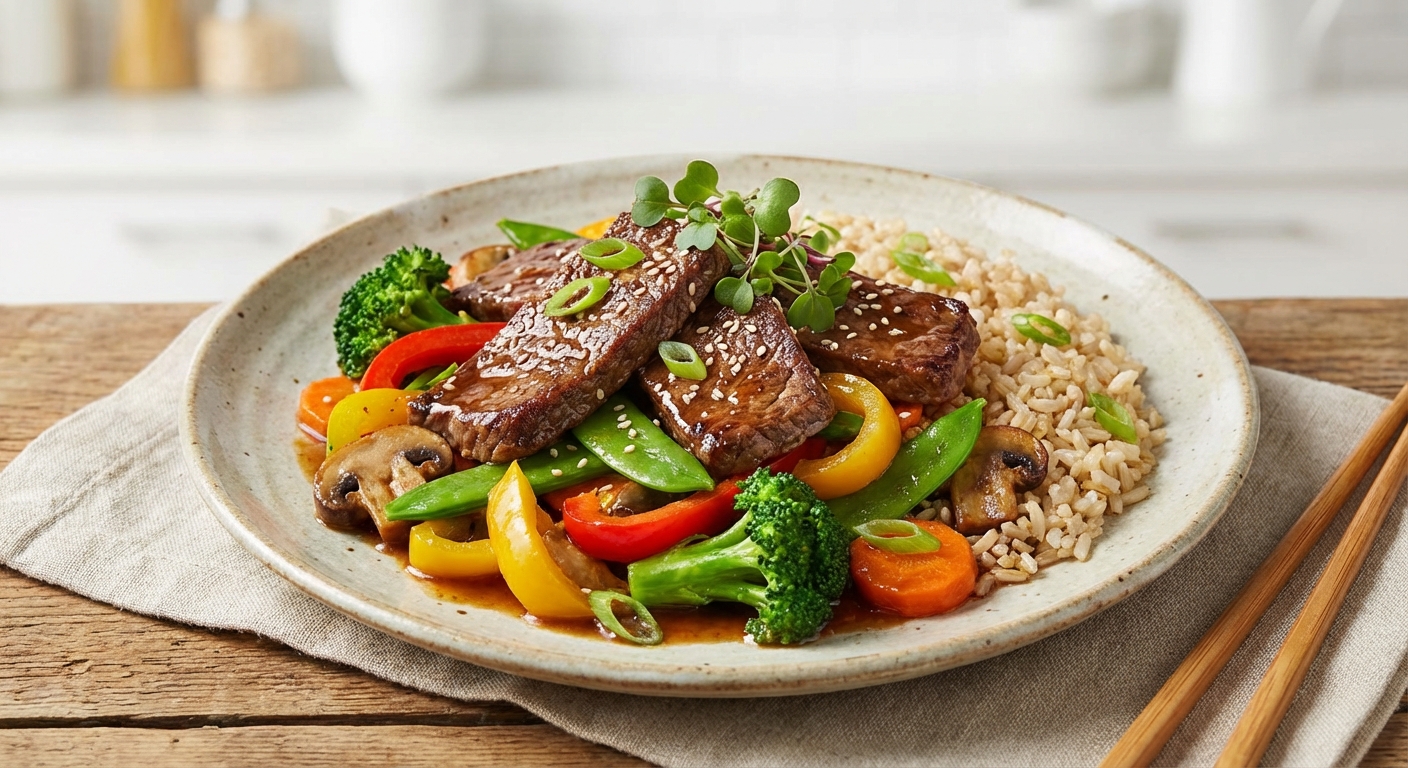Beef & Vegetable Stir-Fry with Brown Rice