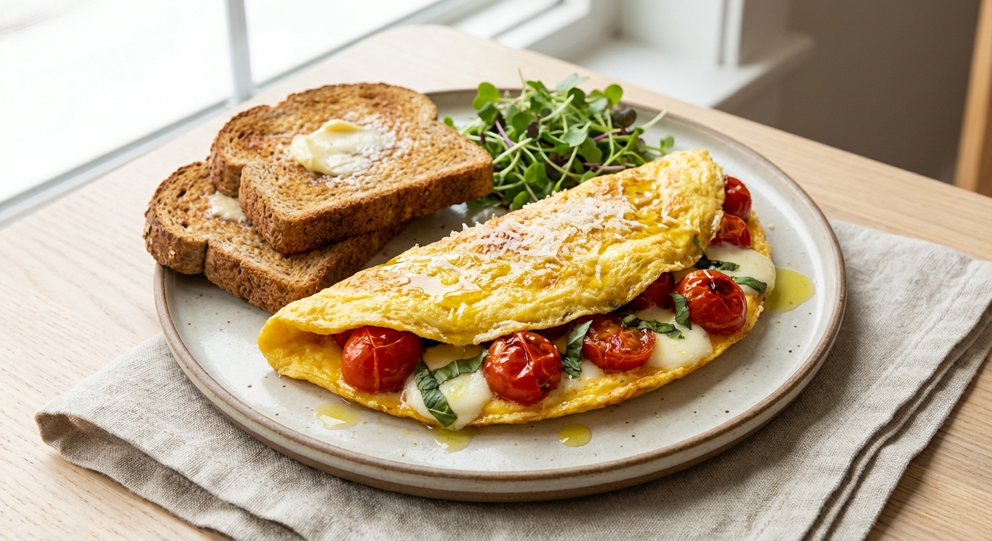Tomato & Basil Omelette with Whole Wheat Toast