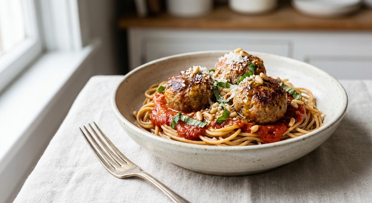 Italian Turkey Meatballs with Whole-Wheat Spaghetti & Marinara