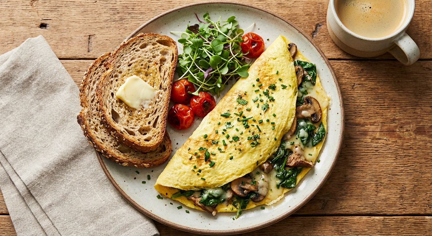 Spinach & Mushroom Omelette with Whole-Grain Toast