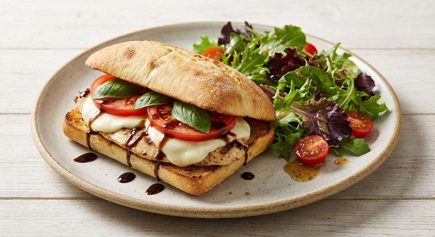 Caprese Grilled Chicken Sandwich with Mixed Greens