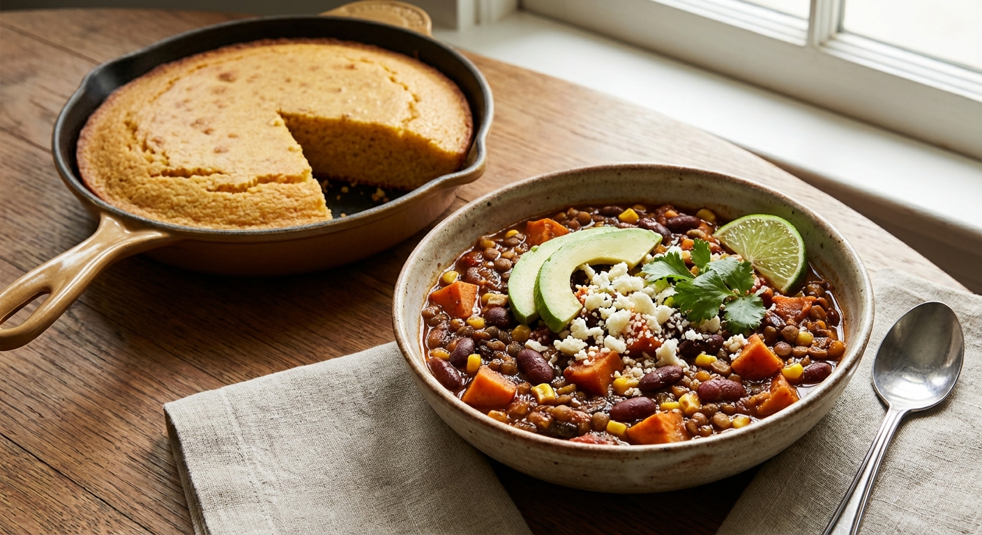 Hearty Vegetarian Chili with Cornbread