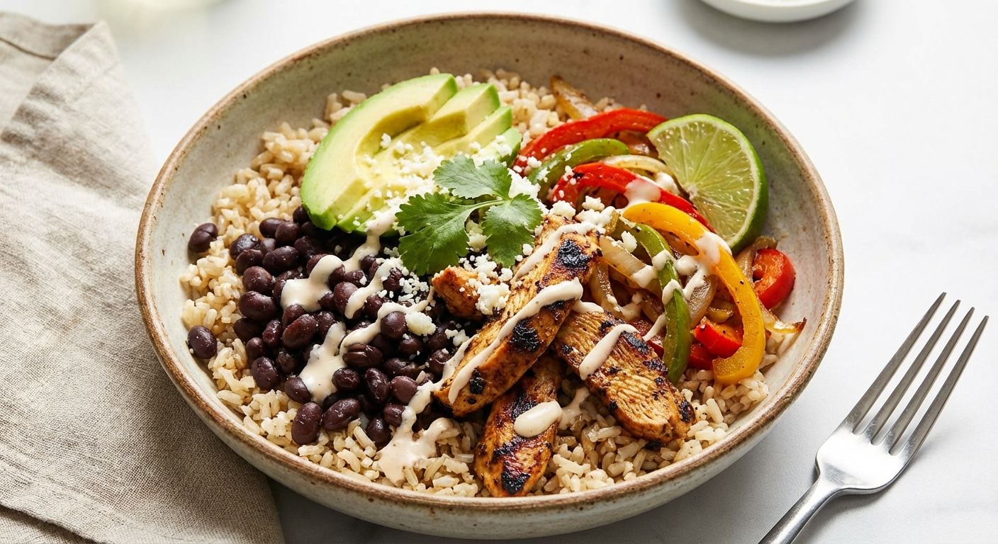 Chicken Fajita Bowls with Brown Rice & Black Beans
