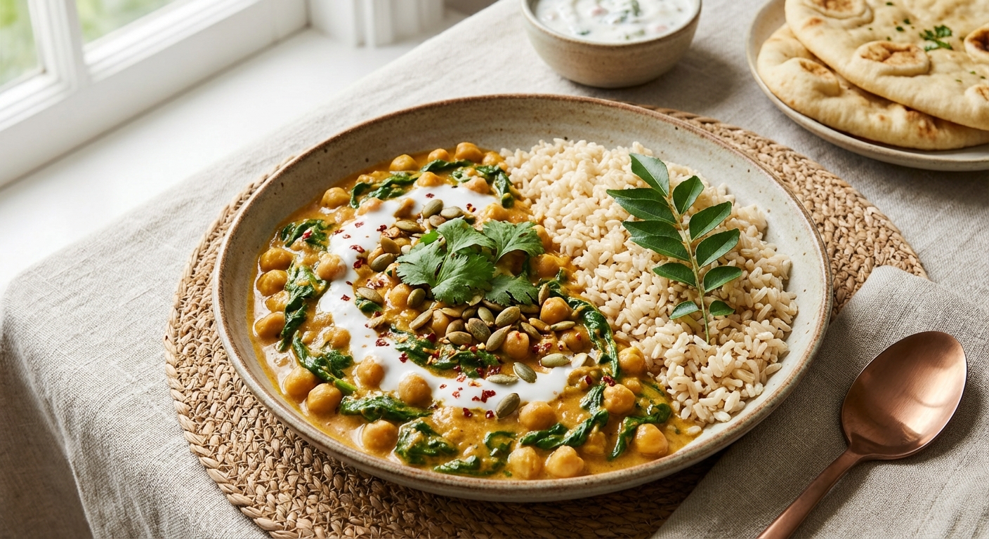 Chickpea & Spinach Curry with Brown Rice