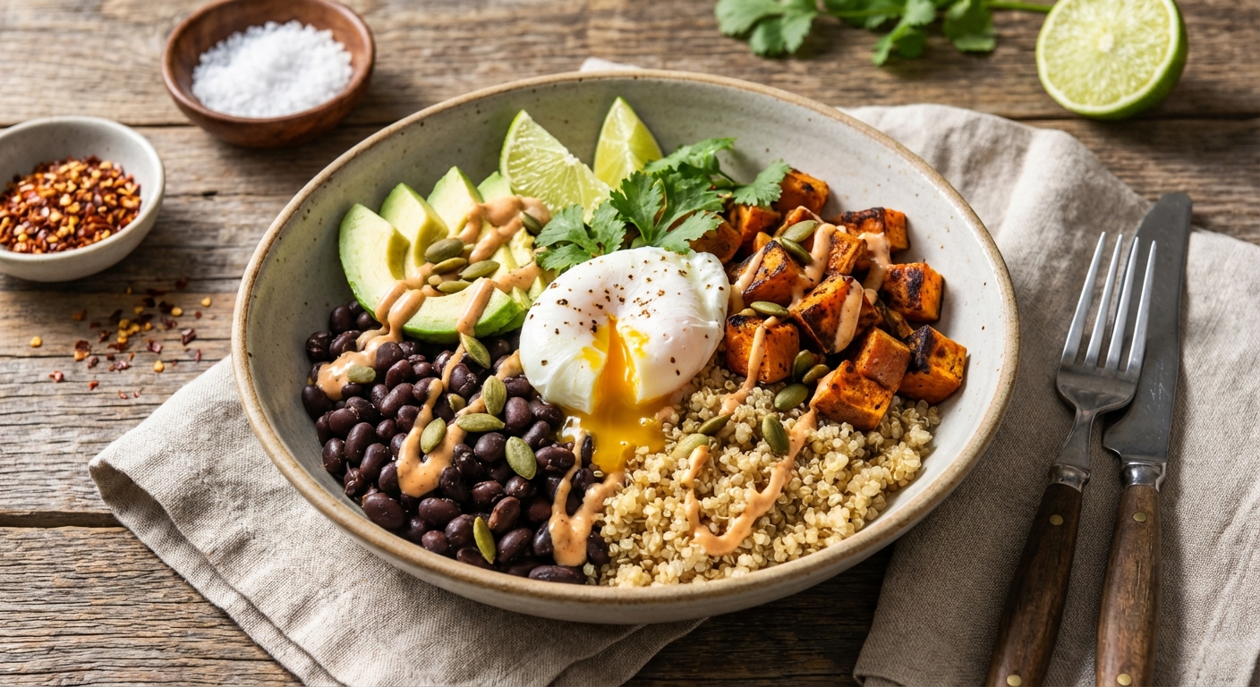 Black Bean & Roasted Sweet Potato Bowl with Quinoa