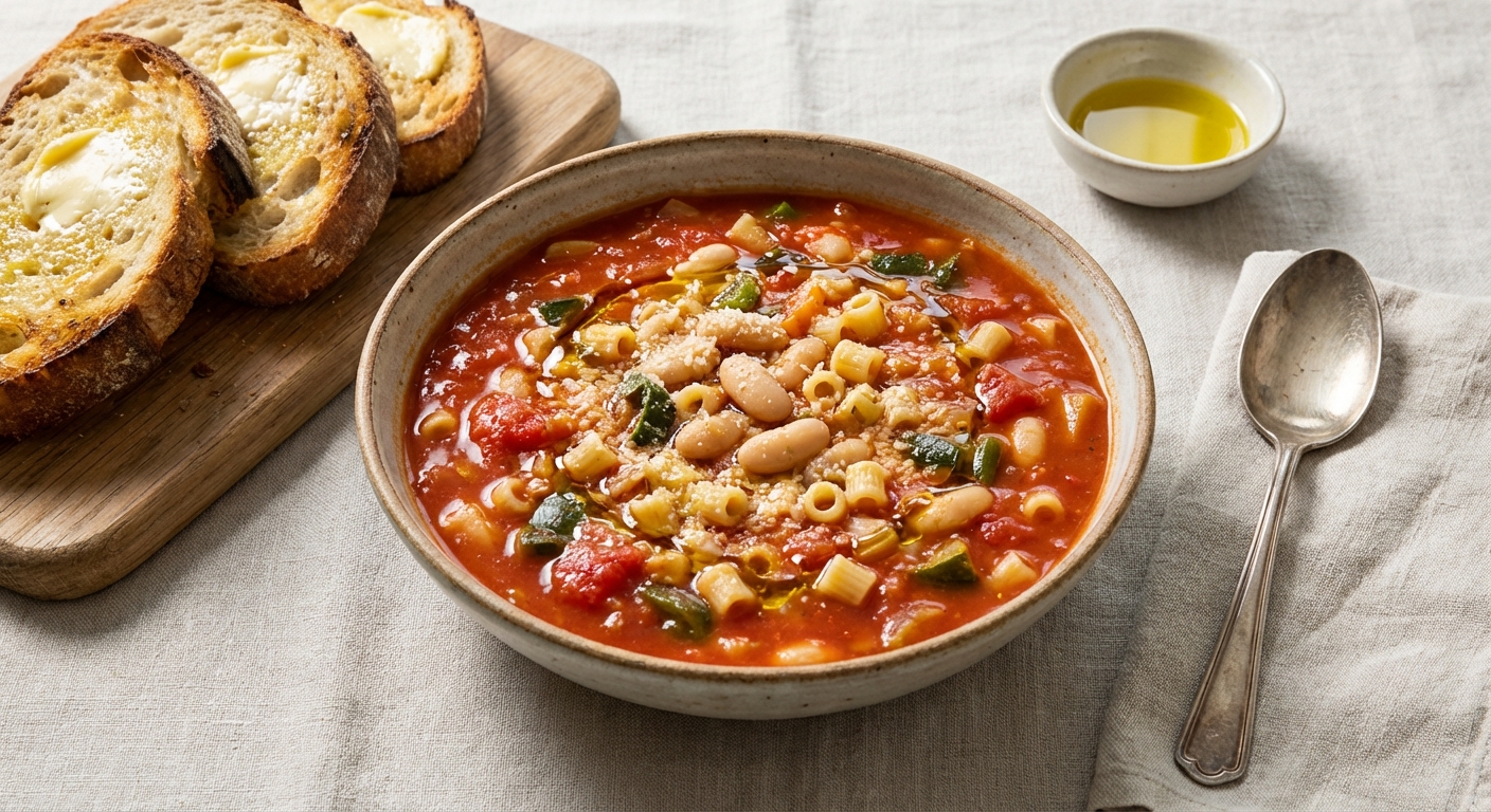 Hearty Minestrone with White Beans and Crusty Bread