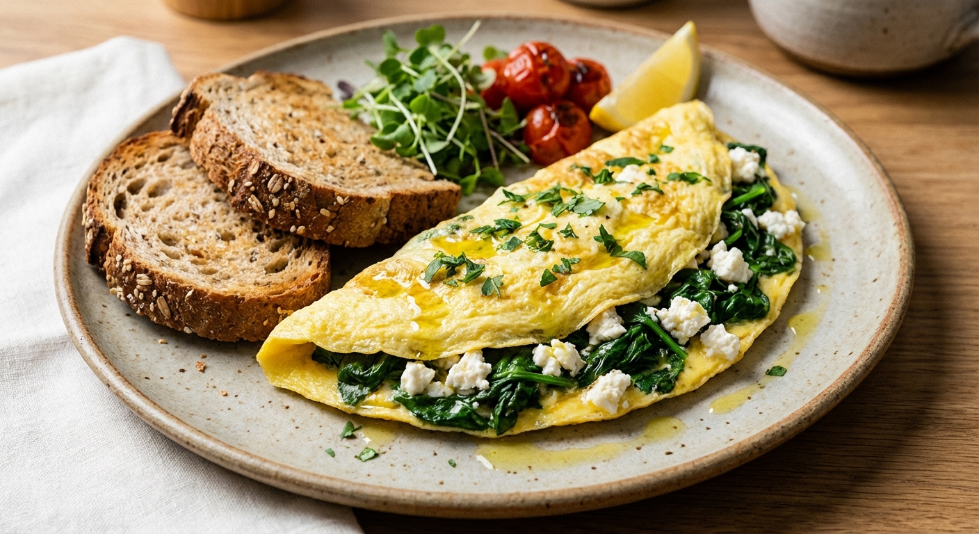 Spinach & Feta Omelette with Whole Grain Toast