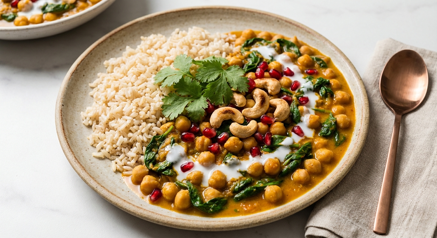 Chickpea & Spinach Curry with Brown Rice