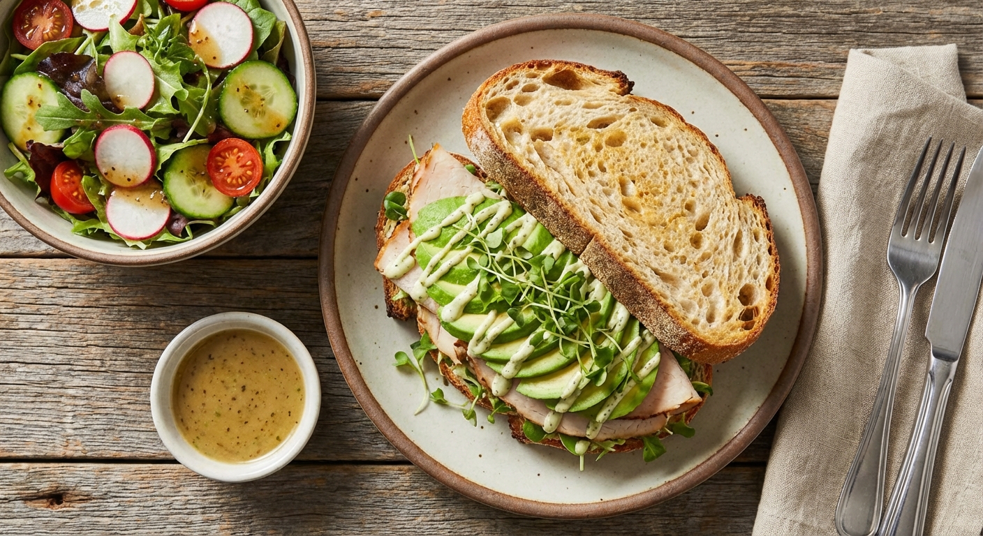 Turkey & Avocado Sandwich with Mixed Green Side Salad