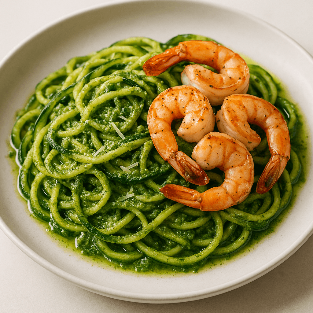 Zucchini Noodles with Pesto and Shrimp