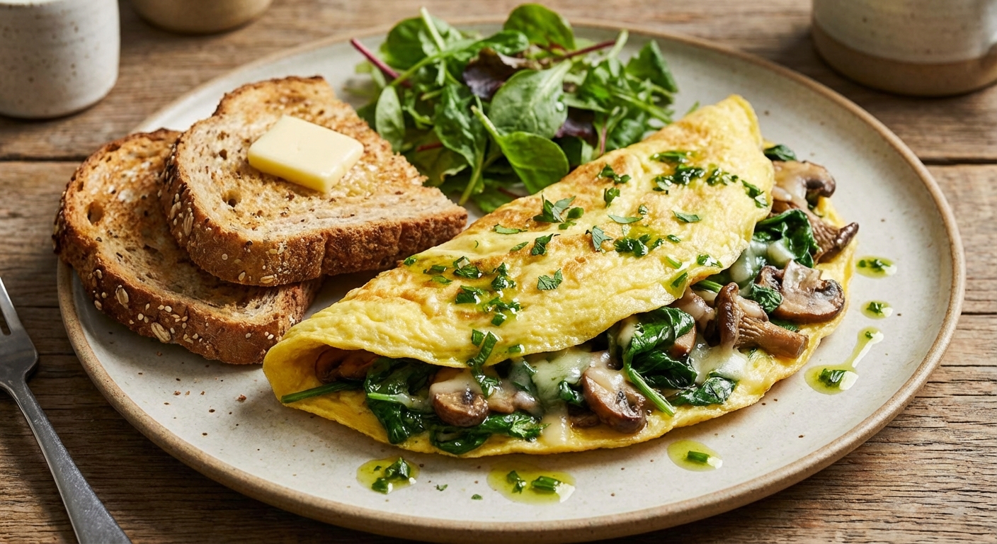 Spinach & Mushroom Omelette with Whole-Grain Toast