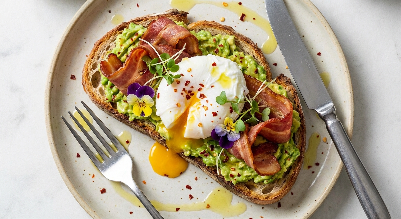 Avocado & Egg Toast with Turkey Bacon