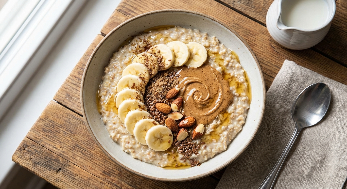 Oatmeal with Banana, Almond Butter & Flaxseed