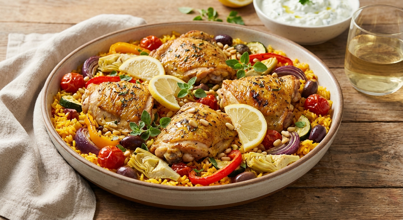 Mediterranean Baked Chicken and Vegetable Rice