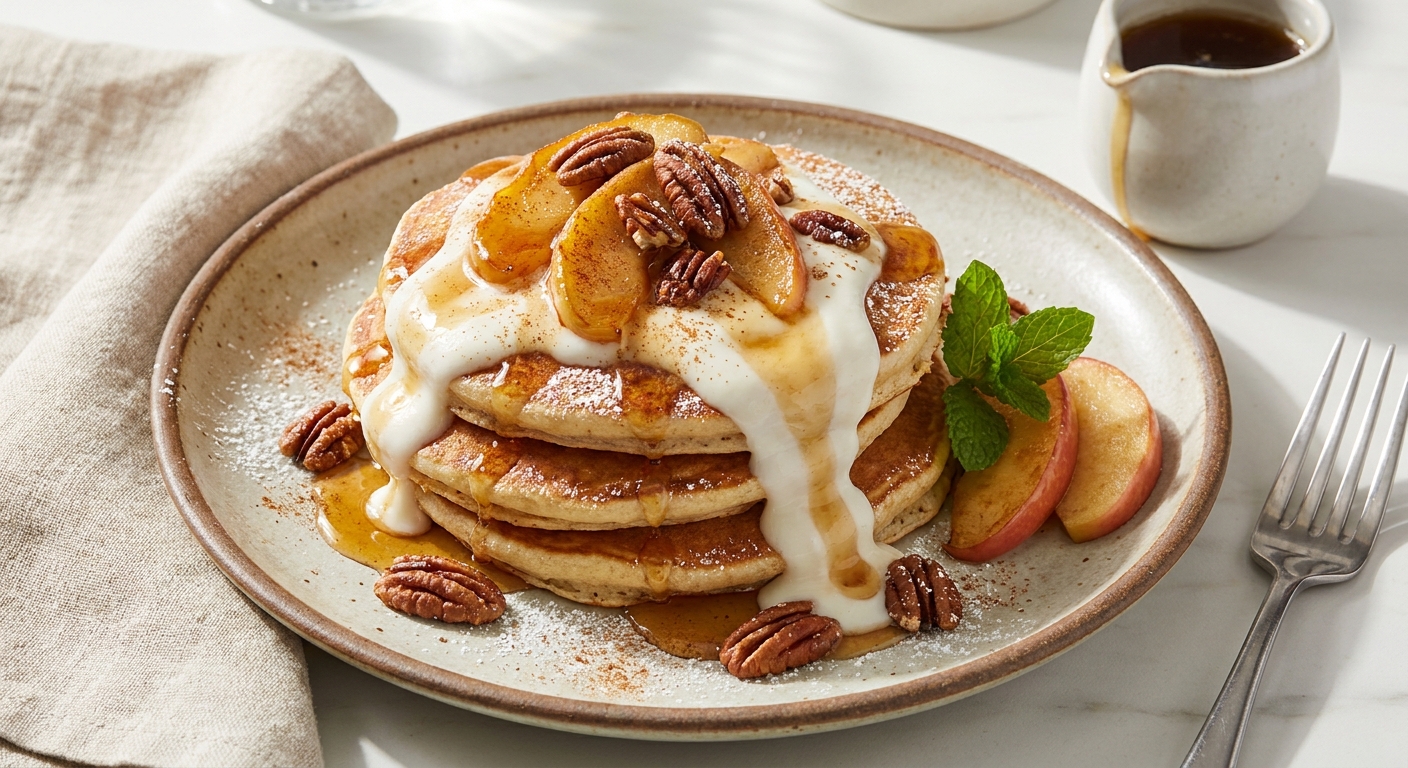 Cinnamon-Apple Cottage Pancakes with Maple Yogurt Drizzle