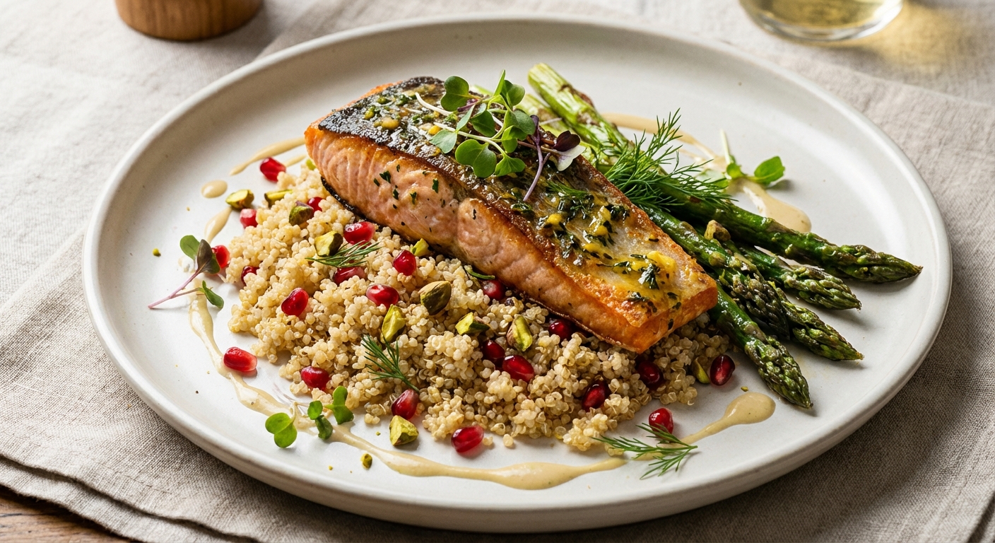 Baked Salmon with Quinoa and Roasted Asparagus